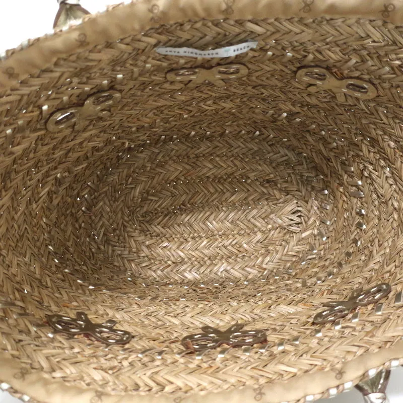 Anya Hindmarch Beach Large Basket Tote Gold Leather-Trim Raffia Shoulder Bag